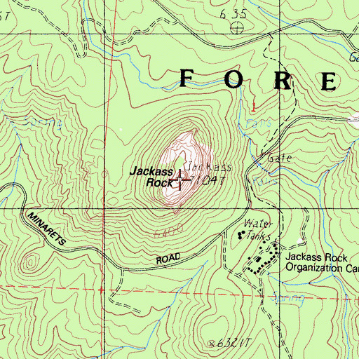 Topographic Map of Jackass Rock, CA