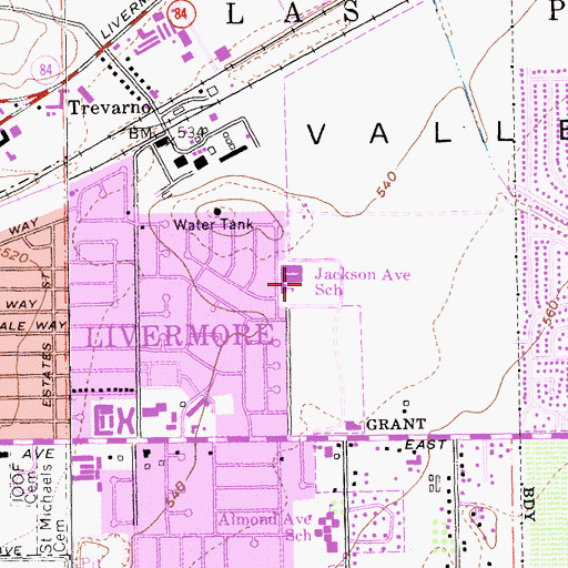 Topographic Map of Jackson Avenue Elementary School, CA