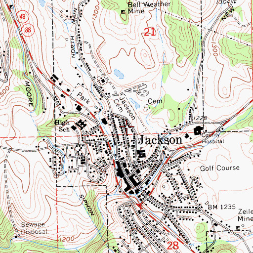 Topographic Map of Jackson City Cemetery, CA