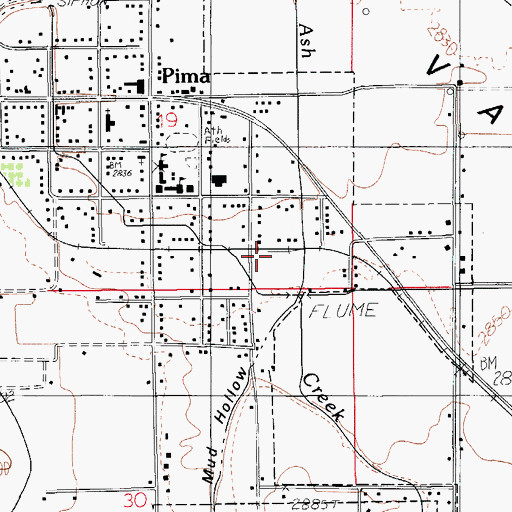 Topographic Map of Pima Railroad Station, AZ