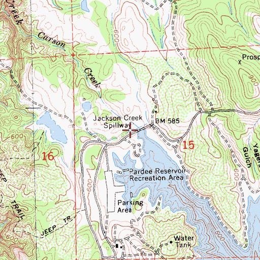 Topographic Map of Jackson Creek Spillway, CA