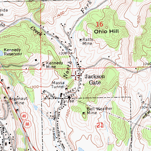 Topographic Map of Jackson Gate, CA