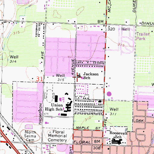 Topographic Map of Andrew Jackson Elementary School, CA
