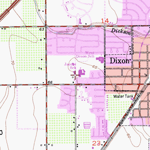 Topographic Map of C A Jacobs Middle School, CA