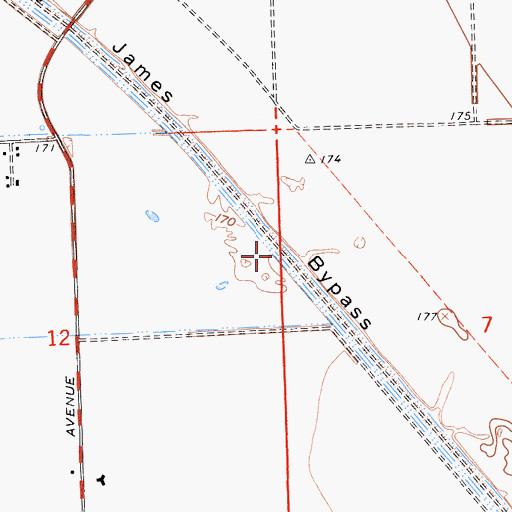 Topographic Map of James Bypass, CA