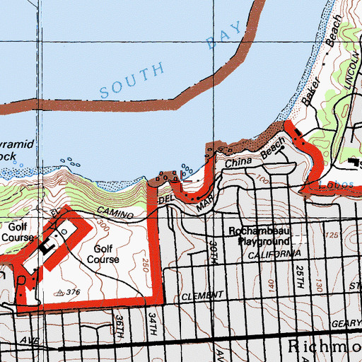 Topographic Map of James D Phelan Beach State Park, CA