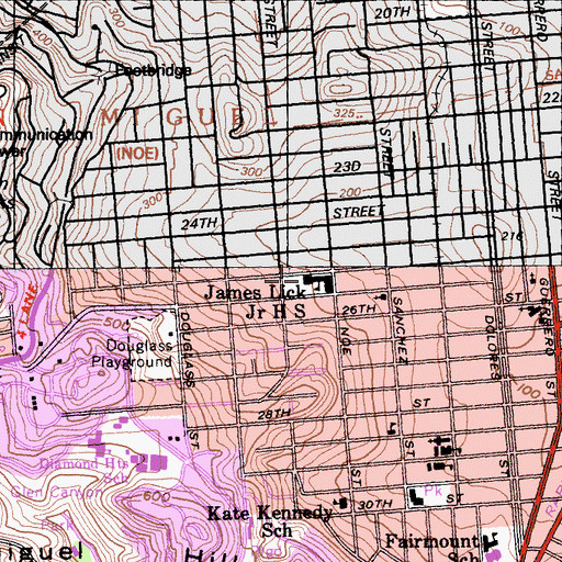 Topographic Map of James Lick Middle School, CA