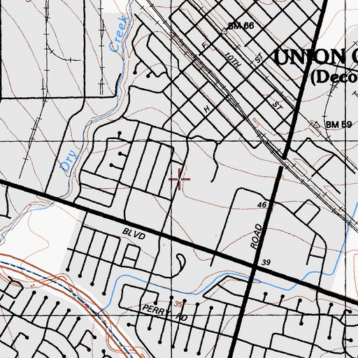 Topographic Map of James Logan High School, CA