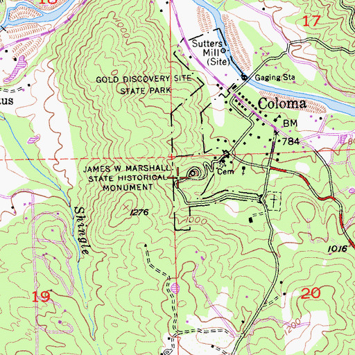 Topographic Map of James W Marshall State Historical Monument, CA