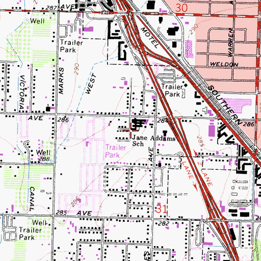 Topographic Map of Addams Elementary School, CA