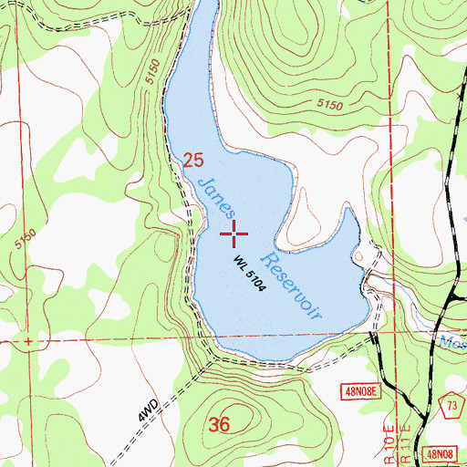 Topographic Map of Janes Reservoir, CA