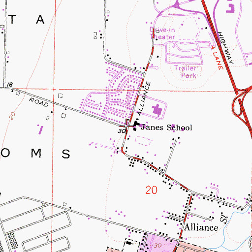 Topographic Map of Janes School, CA