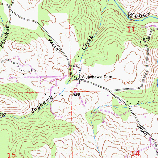 Topographic Map of Jayhawk Cemetery, CA
