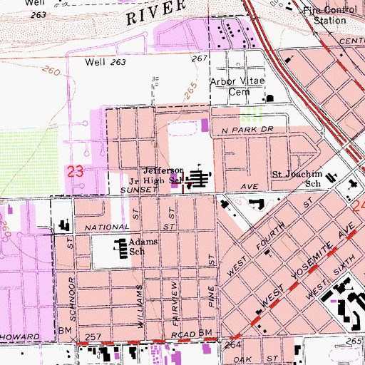 Topographic Map of Thomas Jefferson Junior High School, CA