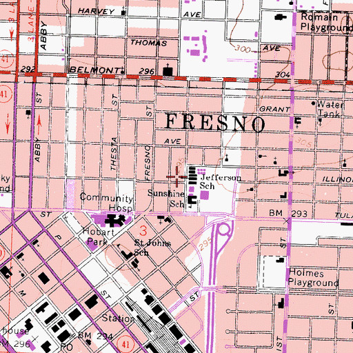 Topographic Map of Jefferson Elementary School, CA