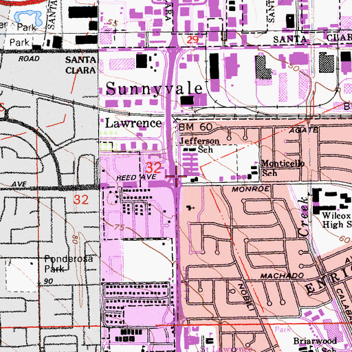 Topographic Map of Jefferson School, CA