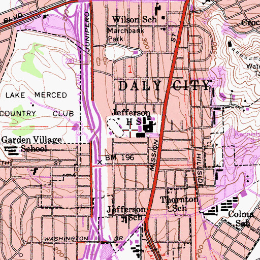 Topographic Map of Jefferson High School, CA