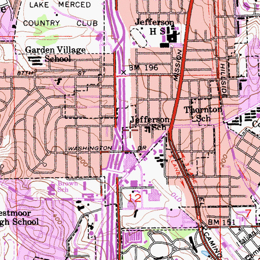 Topographic Map of Jefferson School, CA