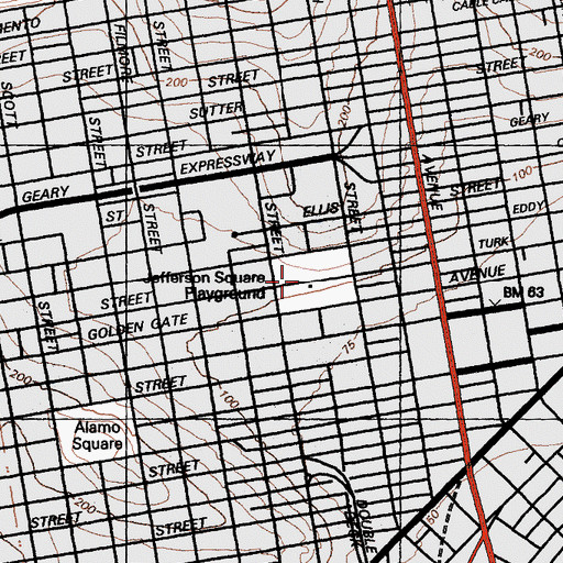Topographic Map of Jefferson Square Playground, CA