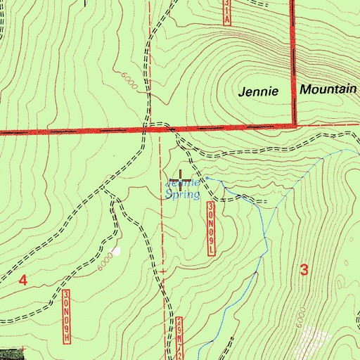 Topographic Map of Jennie Spring, CA