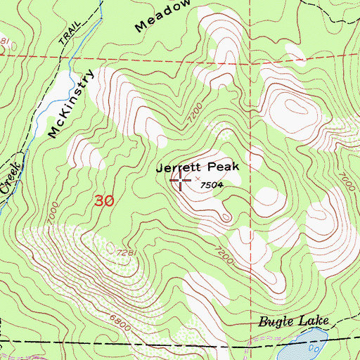 Topographic Map of Jerrett Peak, CA