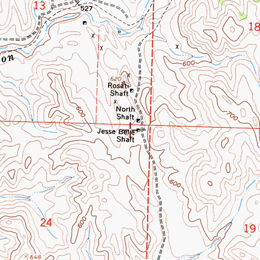 Topographic Map of Jesse Belle Shaft, CA