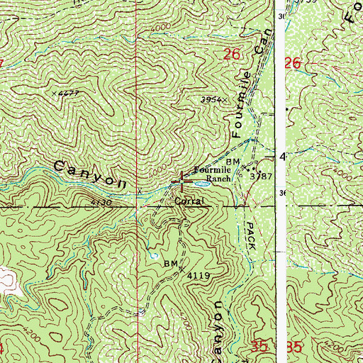 Topographic Map of Right Prong Fourmile Creek, AZ