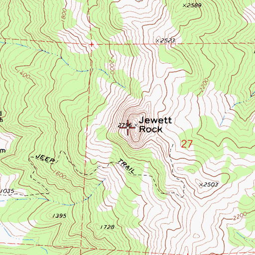 Topographic Map of Jewett Rock, CA