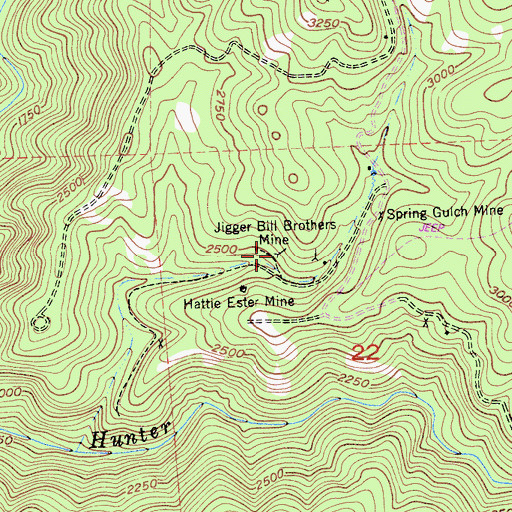 Topographic Map of Jigger Bill Brothers Mine, CA