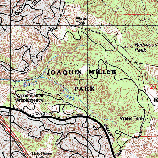 Topographic Map of Joaquin Miller Park, CA
