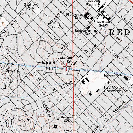 Topographic Map of John Gill Elementary School, CA