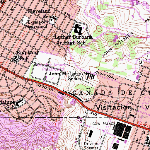 Topographic Map of John McLaren School, CA