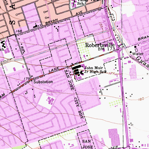 Topographic Map of John Muir Middle School, CA
