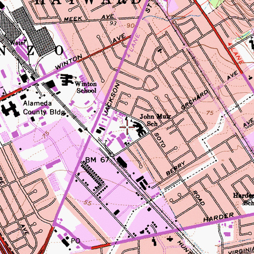 Topographic Map of John Muir Elementary School, CA