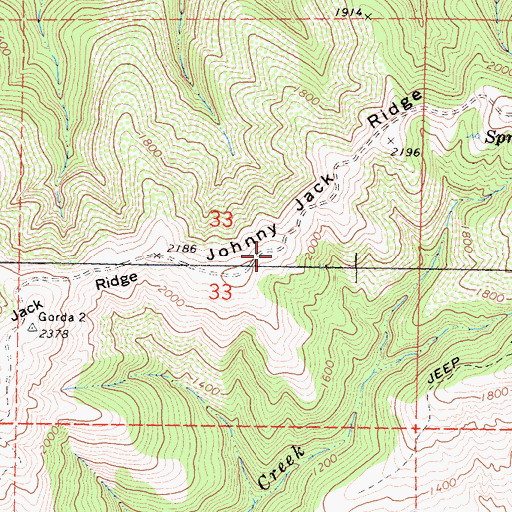 Topographic Map of Johnny Jack Ridge, CA