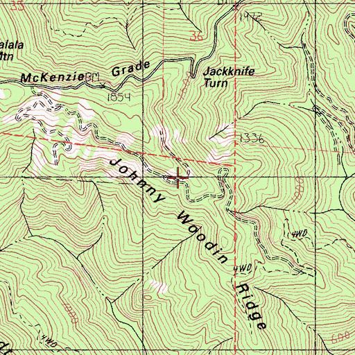 Topographic Map of Johnny Woodin Ridge, CA
