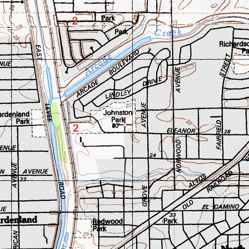 Topographic Map of Johnston Park, CA