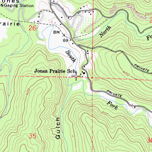 Topographic Map of Jones Prairie School, CA