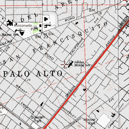 Topographic Map of David Starr Jordan Middle School, CA