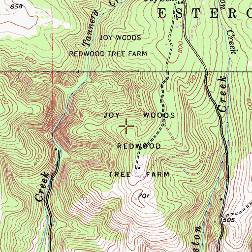 Topographic Map of Joy Woods Redwood Tree Farm, CA