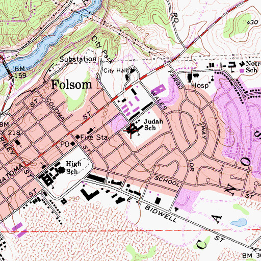 Topographic Map of Theodore Judah Elementary School, CA