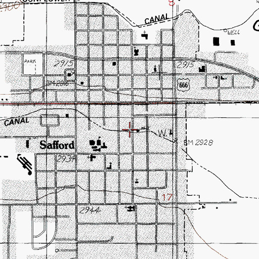 Topographic Map of Safford Inn Hospital, AZ
