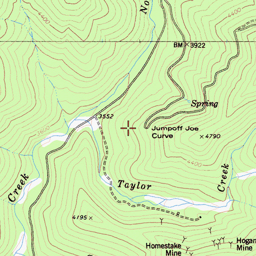 Topographic Map of Jumpoff Joe Curve, CA