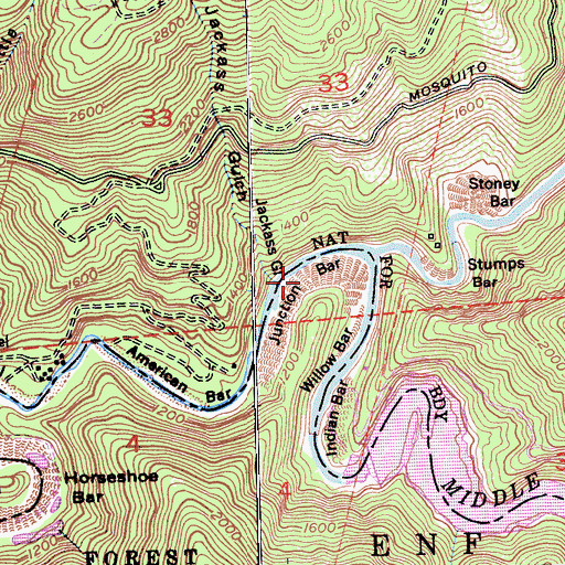 Topographic Map of Junction Bar, CA