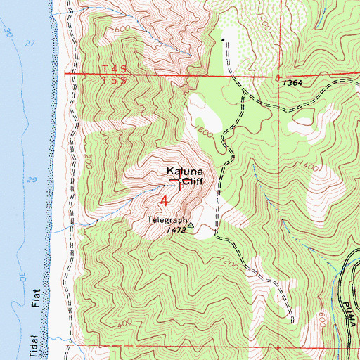 Topographic Map of Kaluna Cliff, CA