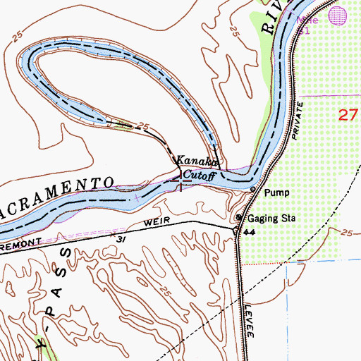 Topographic Map of Kanaka Cutoff, CA