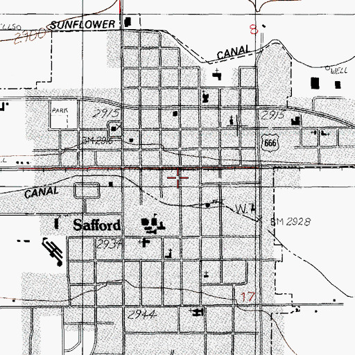 Topographic Map of Safford Railroad Station, AZ