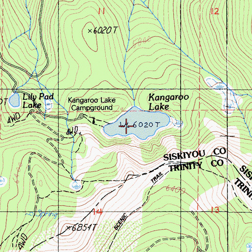 Topographic Map of Kangaroo Lake, CA