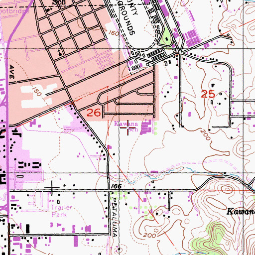 Topographic Map of Kaweah High School, CA