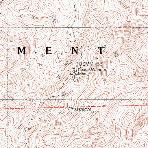 Topographic Map of Keane Wonder Mine, CA